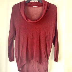 Red high/low cowl neck top